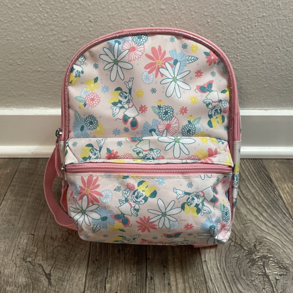 Minnie Mouse Mini‎ Backpack 10x8, Pink Glitter Accent, Pink Straps